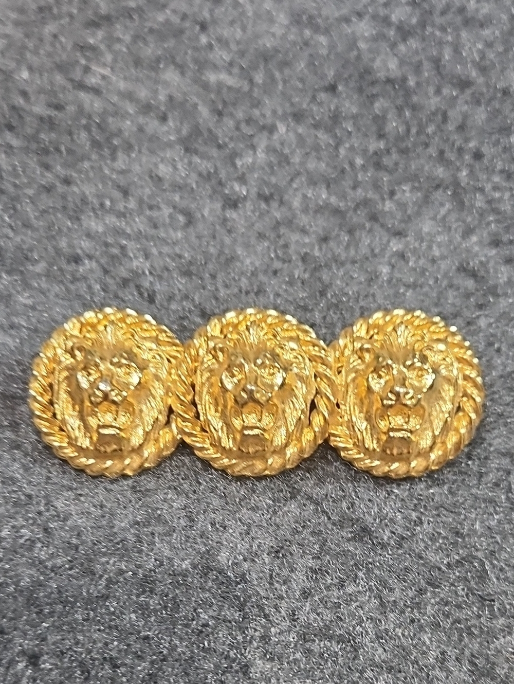 Vintage Gold-Tone Triple Lion Head Statement Bar Pin Brooch